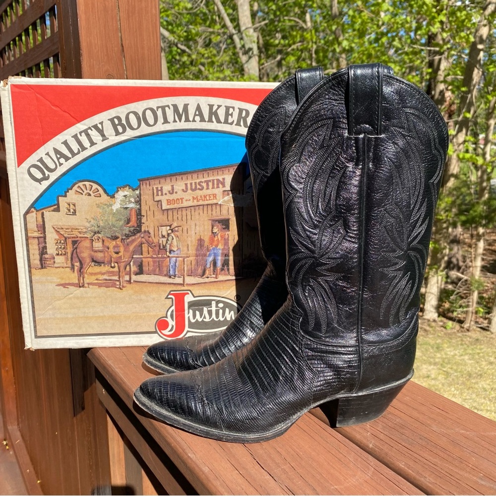 vintage black iguana lizard wing tip cowboy boots